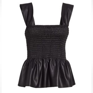 STAUD | Ida Soft Faux Leather Peplum Top Small NWOT $250